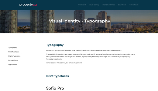 Screenshot of branding site showcasing how to use typography